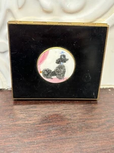 DE COLECCIÓN ESMALTE NEGRO COMPACTO CON CANICHE NEGRO PINTADO EN UN CARTUCHO REDONDO - Imagen 1 de 5