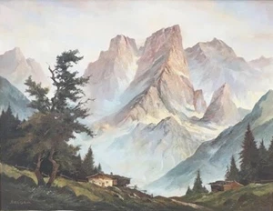 Ölgemälde Almberge von Berger Öl auf Leinwand Alpen Landschaftsmalerei gerahmt - Bild 1 von 8