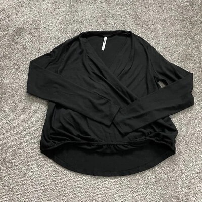 Blusa Tresics Feminina Envolvida Pequena Preta Sólida Manga Longa Elástica Macia Trabalho Casual - Imagem 1 de 4