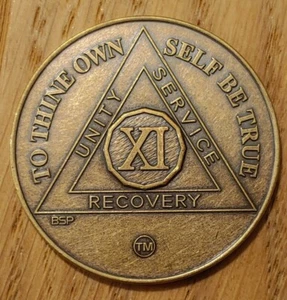 11 Year Eleven Alcoholics Anonymous AA Bronze Medallion Coin Sobriety Chip. - Picture 1 of 2