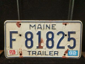 1x ME Maine license Plate F81825 Trailer Vintage VIN/EXP 1992 - Picture 1 of 2