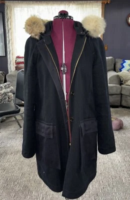 Abrigo Marc by Marc Jacobs Standard Supply para mujer mediano con capucha piel real negro Foto 1 de 4