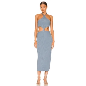 Neu mit Etikett Kult Gaia Cameron Strickkleid Größe Large gerippt stahlblau Midi - Bild 1 von 9
