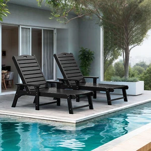 2 Pcs Adjustable Chaise Lounge Beach Chairs With Armrest Reclineable Backrest - Picture 1 of 11
