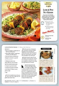 Lamb & Pine Nut Kebabs #145 Pork/Lamb Delicious Meals Made Easy 1996 Recipe Card - Picture 1 of 1