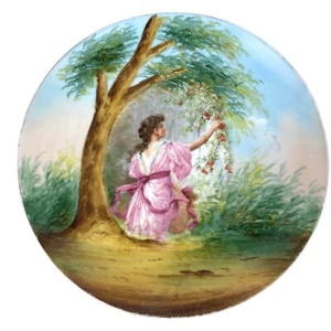 Portrait Cabinet Bowl Girl Pink Dress Cherry Tree Signed Zatzka Victoria Austria - Picture 1 of 9