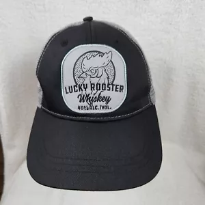 Lucky Rooster Whiskey Hat Cap Black Grey Snapback Mesh SpellOut Script Logo - Picture 1 of 10