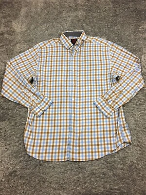 Linea Uomo Button Up Shirt Mens Size 2XL Blue Brown Plaid Long Sleeve XXL - Image 1 of 4