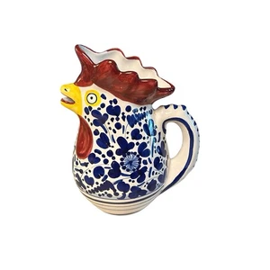 Crema gallo de cerámica italiana pintada a mano de colección decoración cottagecore azul blanco - Imagen 1 de 7