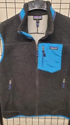 Patagonia Retro-X Deep Pile Fleece Vest Black/Blue Mens L Outdoor Hike MINT - Image 1 of 4