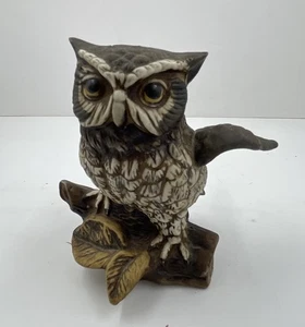 Halloween Owl Figurine HOMCO Great Horned Owl on Log Fall Decor VTG signed 1114 - Picture 1 of 7