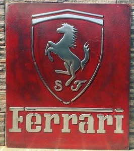 Insegna Ferrari stile vintage in metallo fuso - targa arte da parete garage fatta a mano - Foto 1 di 4