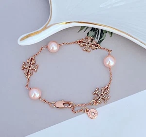 Tory Burch Miller Pave Logo Zuchtperlen Armband Rosegold🩷💛20cm - Bild 1 von 2