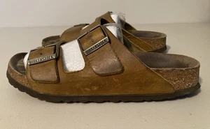 Birkenstock Arizona Sandals Size 38 U.S. 7/7.5 Brown Leather Double Strap - Picture 1 of 15