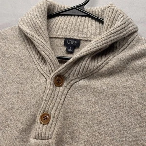 J Crew 100% Lammwolle Pullover Herren Large hellbraun Schalknopf Pullover Strick warm - Bild 1 von 10