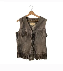 Scully Gray Suede Fringe Vest Western Boho Size M - Picture 1 of 13
