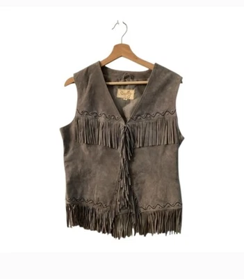 Scully Gray Suede Fringe Vest Western Boho Size M - Image 1 of 4