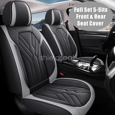 Juego completo de almohadillas protectoras de cuero delanteras traseras de 5 asientos negras y grises para Toyota Foto 1 de 4