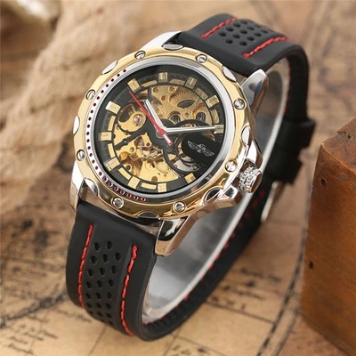 WINNER Watch Rubber Band Men Sport Skeleton Automatic Mechanical Wrist Watches - Image 1 of 4