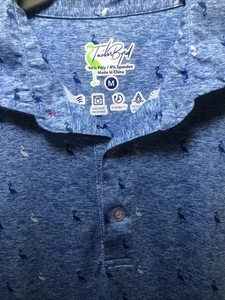 Mens Tailor Byrd Short Sleeve Golf Shirt, Blue With Flamingos Wicking Spf30 - Picture 1 of 8