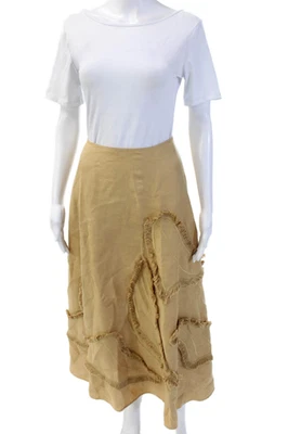 Falda Lafayette 148 New York Mujer Lino Detalle Flecos Línea A Marrón Talla S Foto 1 de 4