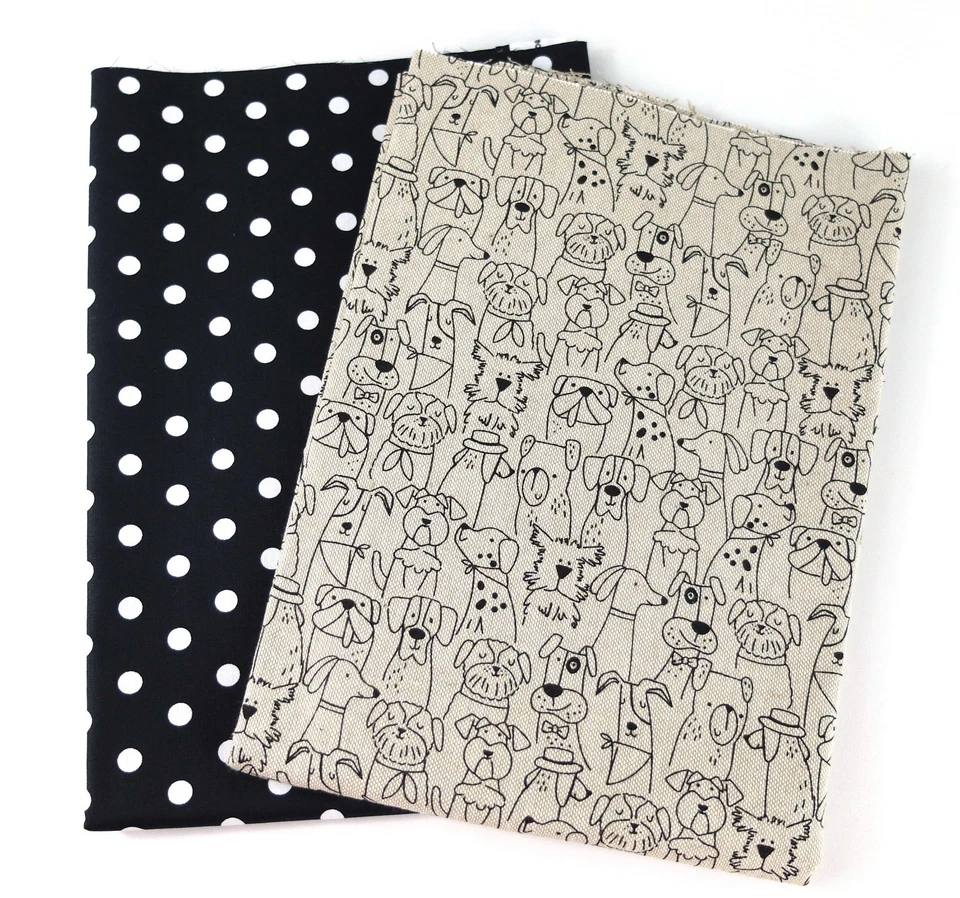 Dekostoff Canvas Stoffpaket Hunde Tupfen schwarz   2 x 50 x 140/150 cm ÖkoTex - Bild 1 von 1