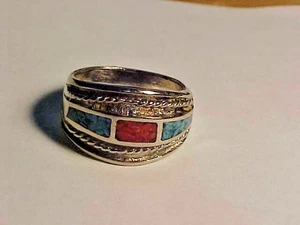 ANILLO TURQUESA Y CORAL ROJO TALLA 9 - Imagen 1 de 4