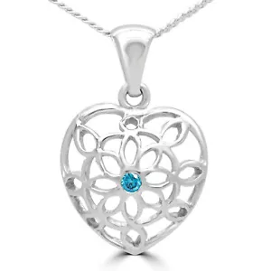 Halskette 0,03 ct rund VS1 blauer Diamant Herz Anhänger 14 K Weißgold - Bild 1 von 3