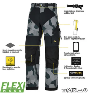 Snickers 6903 Flexiwork Ripstop Trousers Mens Snickers Ripstop Grey Camo - Picture 1 of 4
