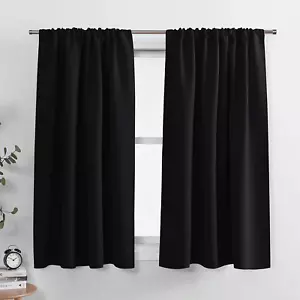 Black Short Blackout Curtains for Kitchen over Sink 45 Inch Long, Thermal Insula - Picture 1 of 12