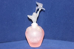 Golden Crown E&R Pink Frosted Crackle Glass Perfume Bottle Hummingbird 6" - Picture 1 of 20