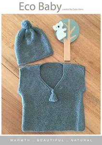 Knitting Pattern Baby Eco Pullover + Beanie in 5 Ply Wool 3-18 Months Eucalyptus - Picture 1 of 4