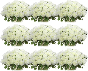 100 Pieces Artificial Roses Flowers Bulk, Long Stem Realistic Fake Silk Roses Bo - Picture 1 of 12