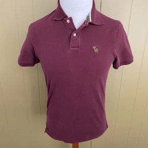 Abercrombie & Fitch men M 2 button short sleeve distressed muscle polo burgundy - Picture 1 of 10