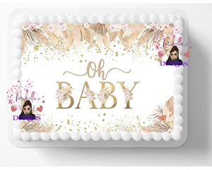 Boho Oh, Baby! Gender Neutral Image Edible Baby Shower Cake Topper DIY Cakes - Picture 1 of 2