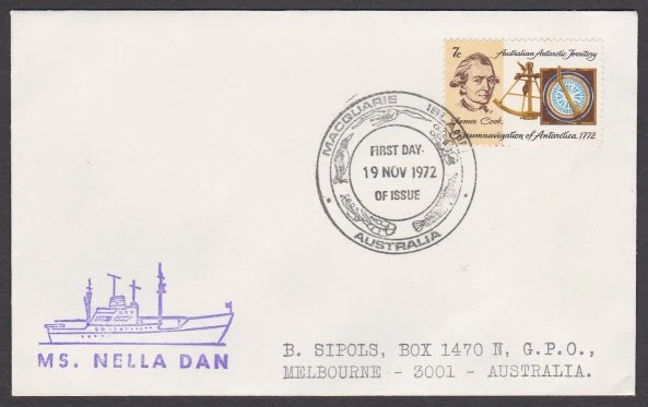 AUSTRALIA ANTÁRTICA 1972 cubierta ex Macquarie. - MS Nella Dan envío caché... L965 Foto 1 de 1