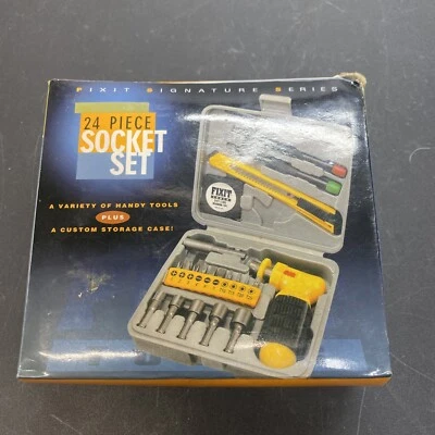 24 Pcs Fixit Tools  Socket/Driver/Extension Bar/Measure Tape/Utility Tool/ETC - Image 1 of 3