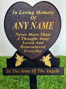 ANY NAME Memorial Plaque Heart Shape Temporary Grave Stone Marker - Gold - Picture 1 of 2