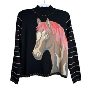 Christopher & Banks Western Knit Horse Sweater Women S Hand Embroidered Western - Picture 1 of 9