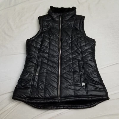 Chaleco Michael Kors Mujer Mediano Negro Puffer Chaqueta Imitación Piel Forrada Acolchado Cremallera Foto 1 de 4