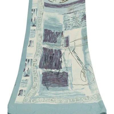 Bufandas Sanskriti Vintage Gris/Blanco Largo Dupatta/Estola Pura Crepé Seda Estampadas Foto 1 de 4