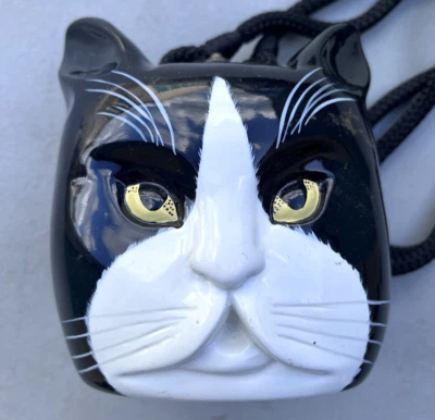 Vintage Timmy Woods Beverly Hills Wood Cat Head Purse Handbag Black & White - Image 1 of 4