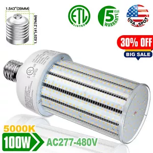 AC277-480V LED Bulb 100W Corn Cob Light Bulb E39 5000K Lamp Replace for 400W HID - Picture 1 of 11