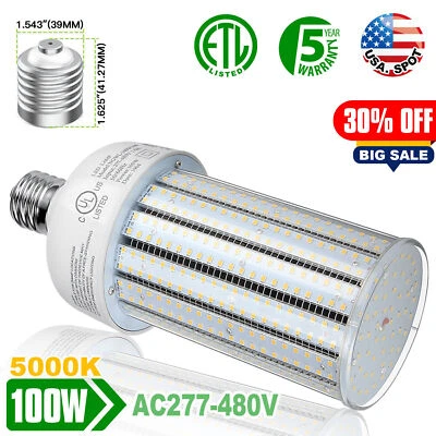 AC277-480V LED Bulb 100W Corn Cob Light Bulb E39 5000K Lamp Replace for 400W HID - Image 1 of 4