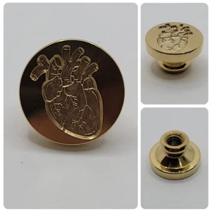 Brass Human Heart Wax Seal Stamp – 3/4" Round, No Handle, Engraved Seal for Wax - Picture 1 of 5
