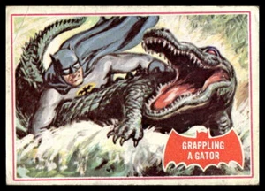 1966 Topps Batman #2A Grappling A Gator Red Bat Puzzle Back VG-VGEX Crease - Picture 1 of 2