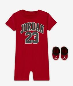 Jordan Baby Boys 23 Logo Romper & Booties Size 0 - 6 Months Red and Black