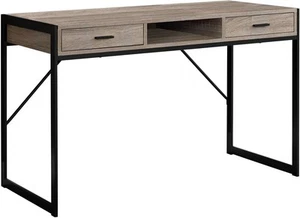 Monarch Specialties Contemporary Laptop Table with Drawers and Dark Taupe  - Picture 1 of 6