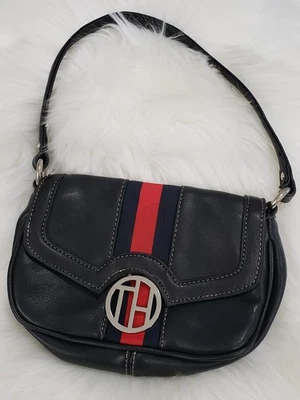 Mini Bolso de Hombro Negro Tommy Hilfiger De Colección Cartera Y2K Logo Rayas Baguette Foto 1 de 4