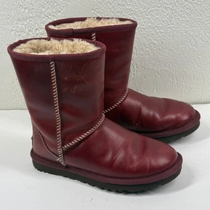 UGG Classic Short Leather Boot Burgundy Red Pull-On Shearling Lined Size 5 - Bild 1 von 14